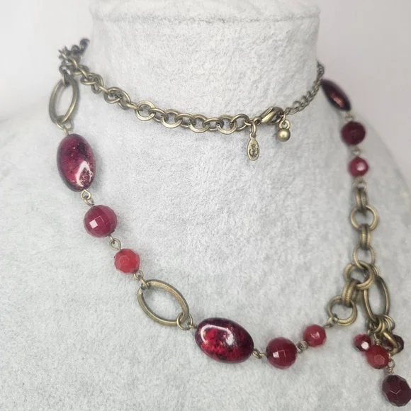 Retired Premier Designs “Caliente” Red Beaded Statement Necklace – Antique Gold - Picture 4 of 8